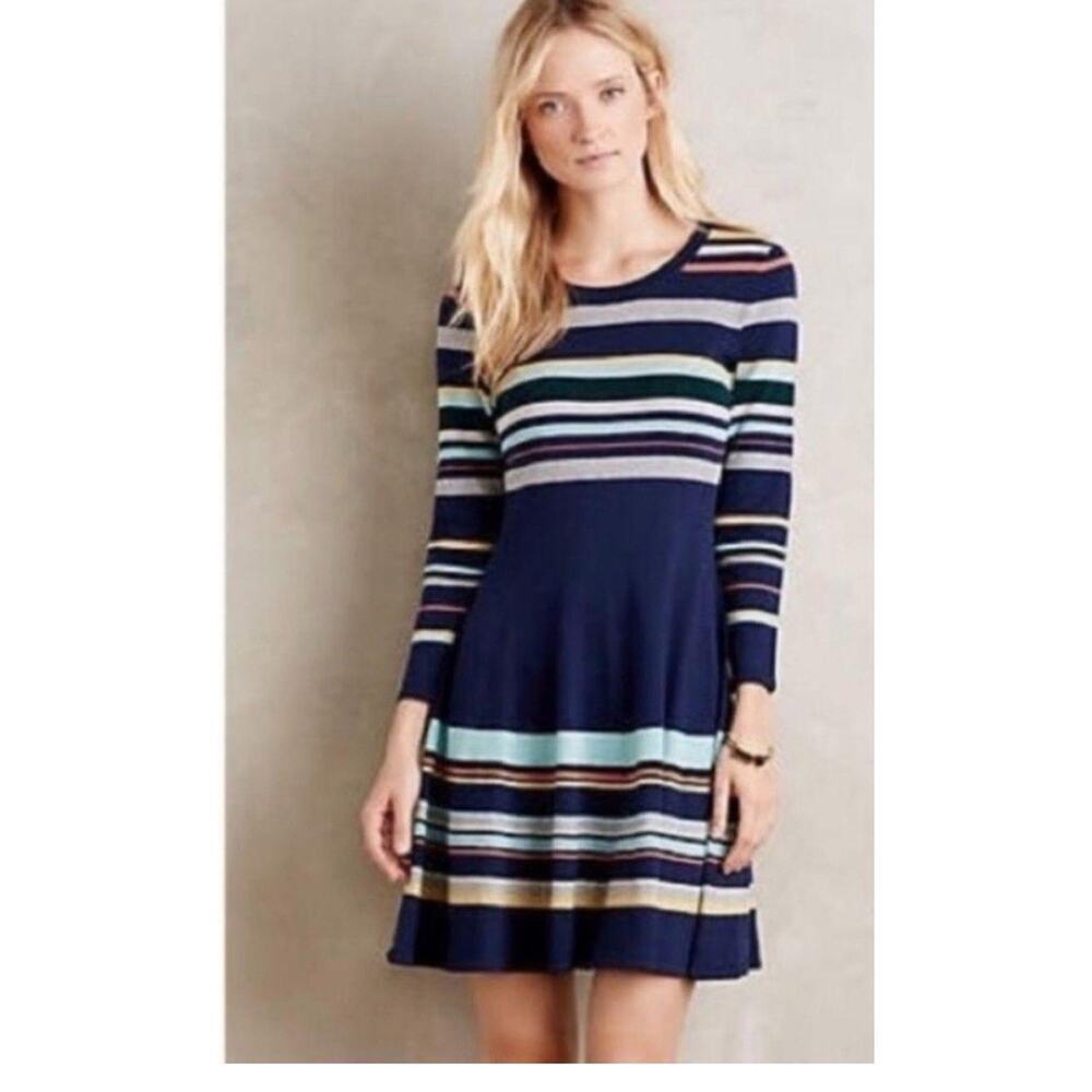 Anthropologie Moth Sweater Dress Long Sleeve Striped Size Small 2714